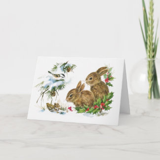 Cartes Pour Fêtes Annuelles Des lapins mignons dans la neige à Noël