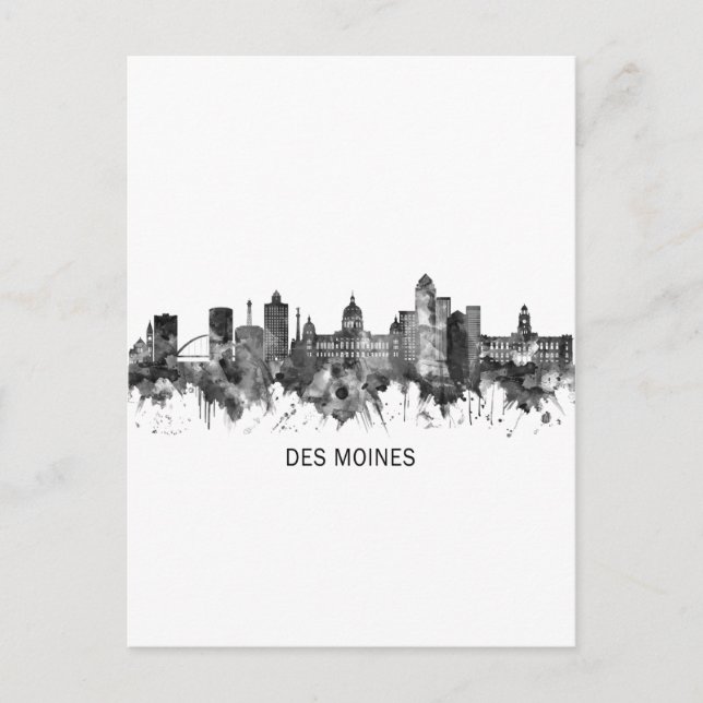 Cartes Pour Fêtes Annuelles Des Moines Iowa Skyline BW (Devant)