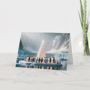 Cartes Pour Fêtes Annuelles Des pingouins de Noël autour d'un arbre blanc