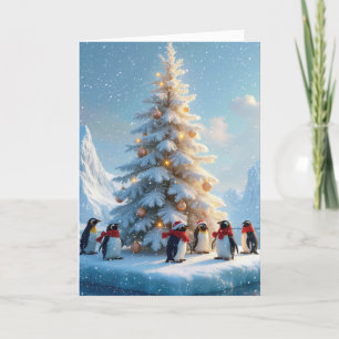 Cartes Pour Fêtes Annuelles Des pingouins se rassemblent autour d'un arbre de