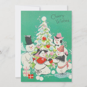 Cartes Pour Fêtes Annuelles Des Snowmen De Noël Vintage Dansant Autour De L'Ar