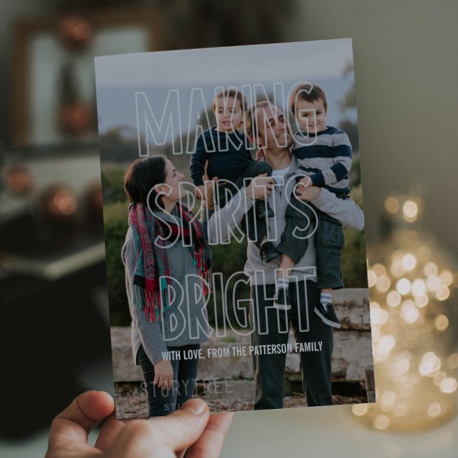 Cartes Pour Fêtes Annuelles Des Spiritueux Fraîches À La Tendance (Trendy Making Spirits Bright Holiday Photo Card)