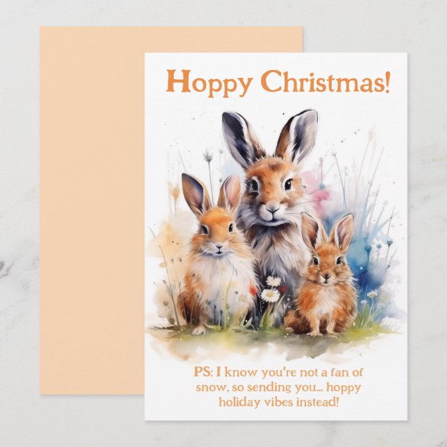 Cartes Pour Fêtes Annuelles Des voeux de Noël pleins d'espoir avec Bunny Cheer (Devant / Derrière)