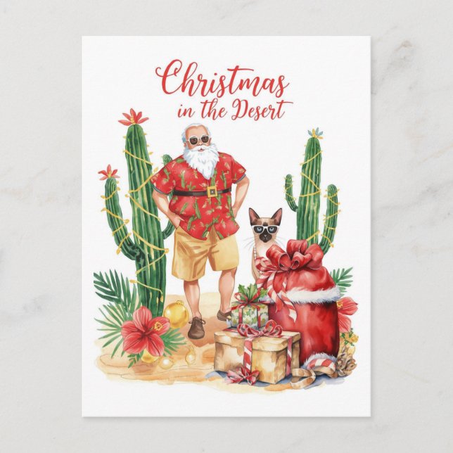Cartes Pour Fêtes Annuelles Desert Christmas with Cactus Santa Claus  (Devant)