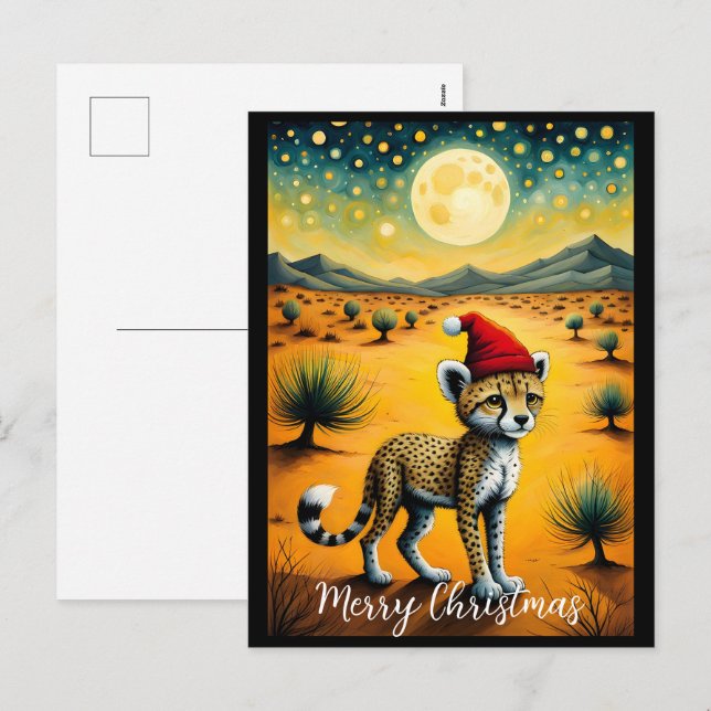 Cartes Pour Fêtes Annuelles Desert Cute Baby Cheetah Noël (Devant / Derrière)