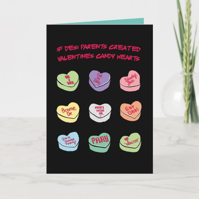 Cartes Pour Fêtes Annuelles Desi Conversation Coeurs bonbons (Devant)