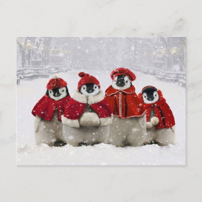 Cartes Pour Fêtes Annuelles Design de pingouins de Noël rouge et blanc (Devant)