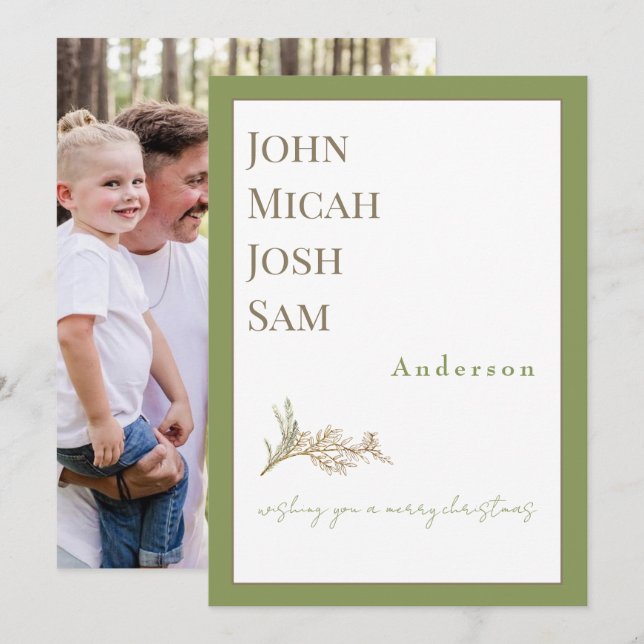 Cartes Pour Fêtes Annuelles Design moderne Photo Moss Green Christmas (Devant / Derrière)