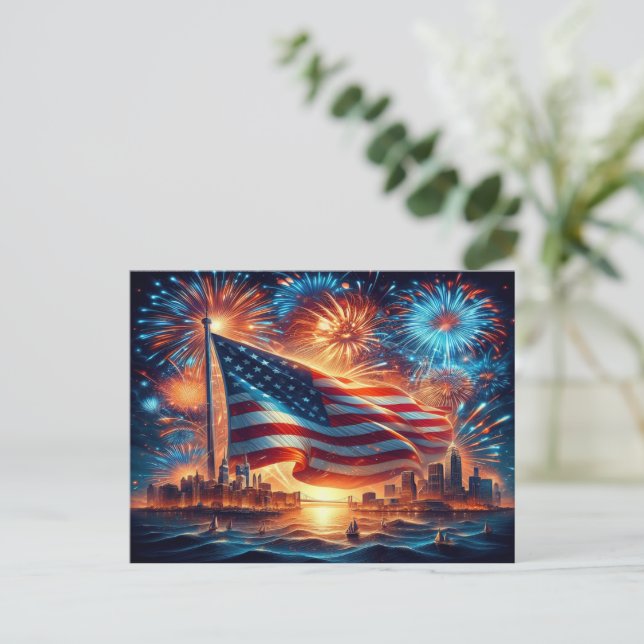 Cartes Pour Fêtes Annuelles Design patriotique avec drapeau américain et New Y (Debout devant)