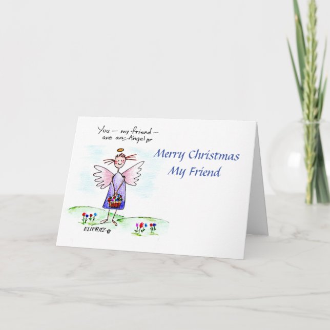 Cartes Pour Fêtes Annuelles Dessin Angel bleu violet vert "You My Friend" (Devant)