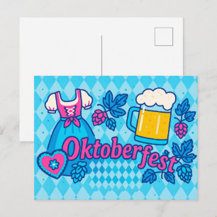 Cartes Pour Fêtes Annuelles Dessin animé coloré d'Oktoberfest avec de la bière