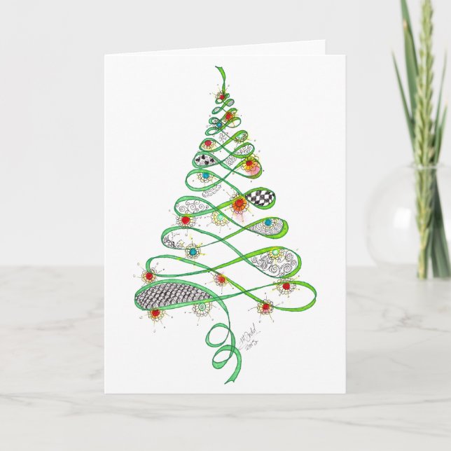 Cartes Pour Fêtes Annuelles Dessin d'arbre à ruban de Noël - Whimsical (Devant)
