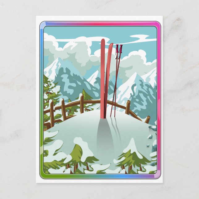 Cartes Pour Fêtes Annuelles Dessin de paysage de ski (Devant)