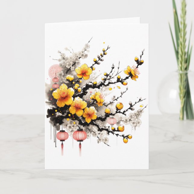 Cartes Pour Fêtes Annuelles Dessin d'encre de Hoa Mai Bonne année (Devant)