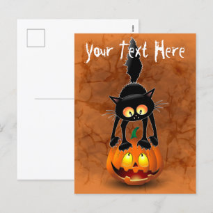 Cartes Pour Fêtes Annuelles Dessin d'Halloween au chat effrayé sur Citrouille