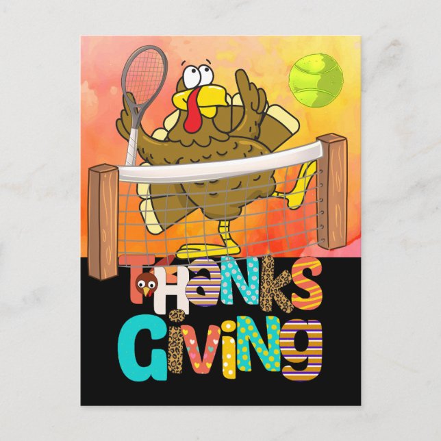 Cartes Pour Fêtes Annuelles Dessin humoristique de Tennis Turkey Thanksgiving (Devant)