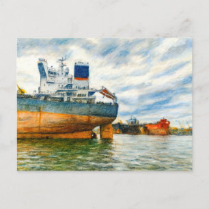 Cartes Pour Fêtes Annuelles Dessin pastel du cargo dans le port de Danzig