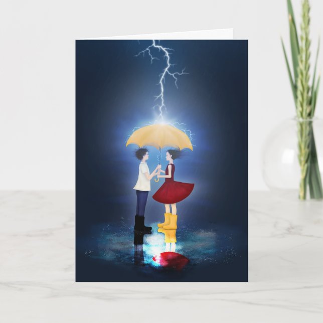 Cartes Pour Fêtes Annuelles Détail De Lovestruck - Couple Sharing Umbrella (Devant)