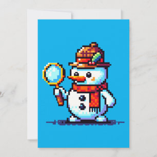 Cartes Pour Fêtes Annuelles Détective Snowman - Drôle Pixel Art Mystère d'hive