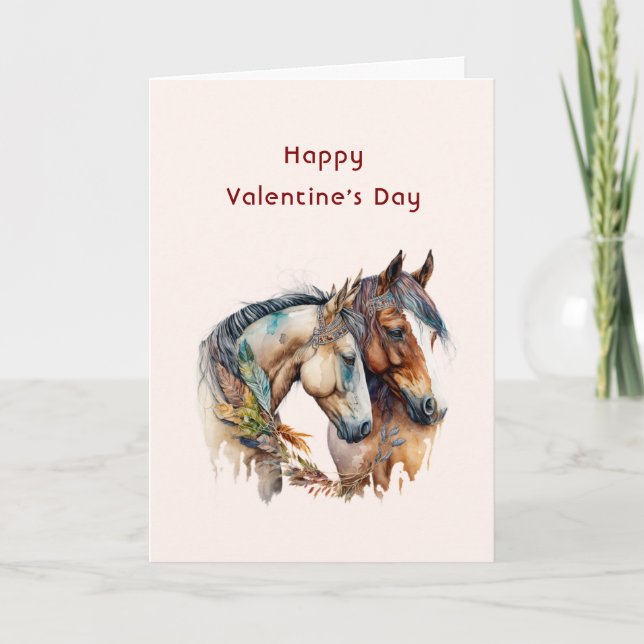 Cartes Pour Fêtes Annuelles Deux Chevaux Mustang Cuddling Saint Valentin (Devant)