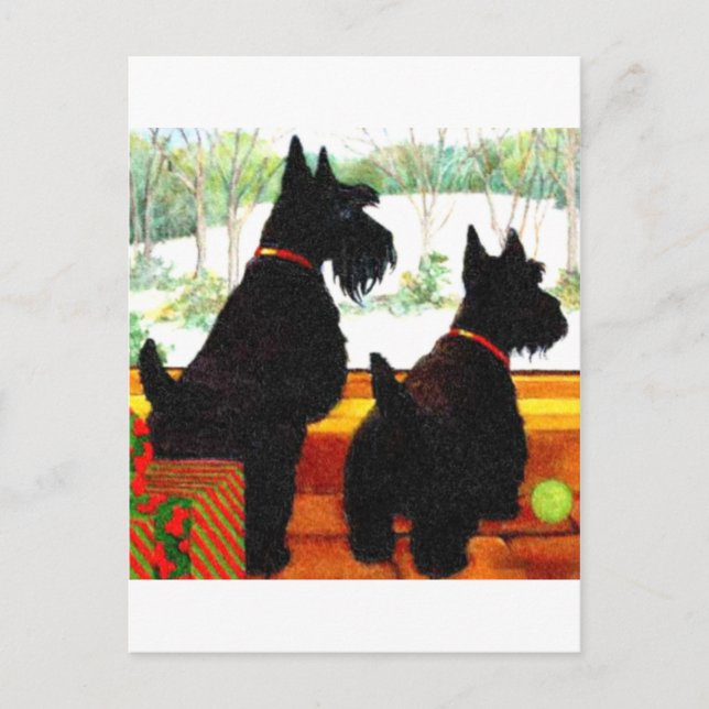 Cartes Pour Fêtes Annuelles Deux Chiens Écossais À Noël (Devant)