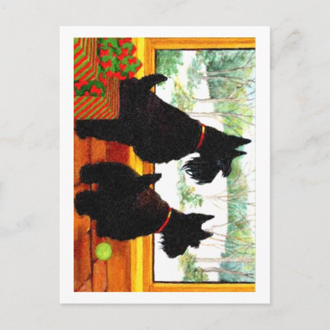 Cartes Pour Fêtes Annuelles Deux Chiens écossais à Noël (Devant)