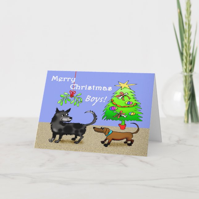 Cartes Pour Fêtes Annuelles Deux chiens reniflant à l'arrière, avec l'arbre de (Devant)
