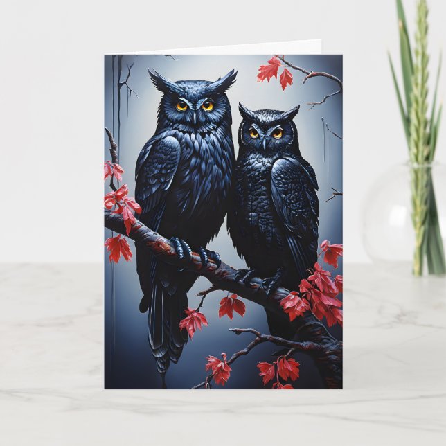 Cartes Pour Fêtes Annuelles Deux Chouettes noires Fête des Mères Goth (Devant)