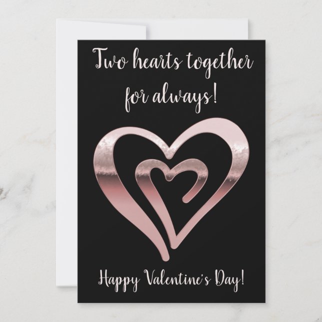 Cartes Pour Fêtes Annuelles Deux coeurs rose or noir Saint Valentin (Devant)