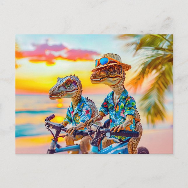 Cartes Pour Fêtes Annuelles Deux Dinos sur Sunset Bike Ride (Devant)