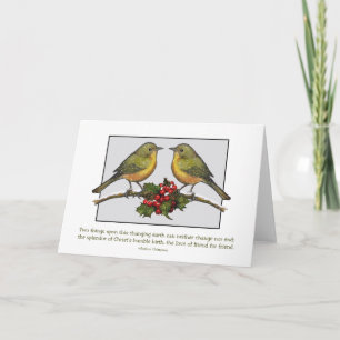 Cartes Pour Fêtes Annuelles Deux Grands Oiseaux Devant : Holly, Amis : Noël