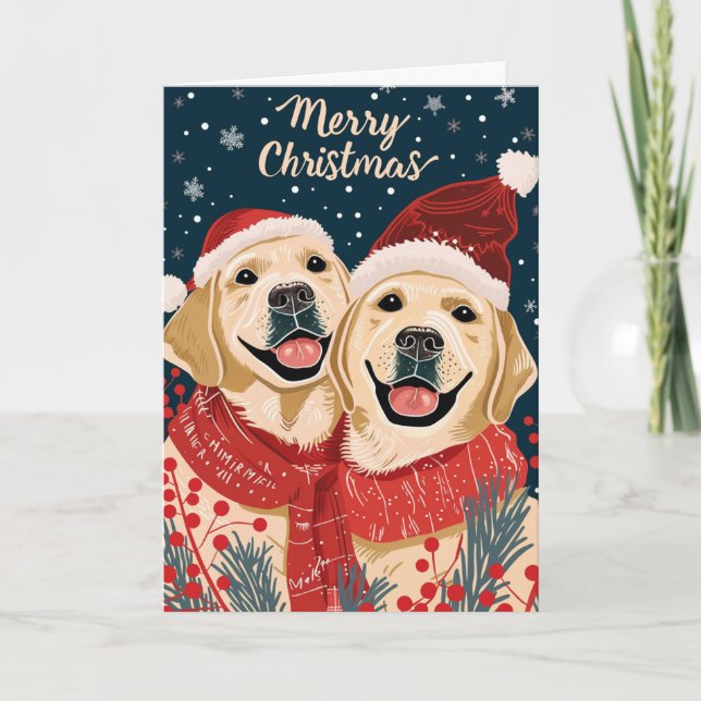 Cartes Pour Fêtes Annuelles Deux Labrador Joyeux Noël Personnalisé (Devant)