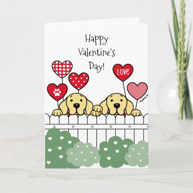 Cartes Pour Fêtes Annuelles Deux Labradors Jaunes Regardant la Saint-Valentin (Devant)