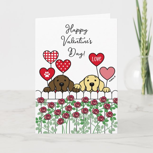 Cartes Pour Fêtes Annuelles Deux Labradors regardent des Roses de caricatures  (Devant)