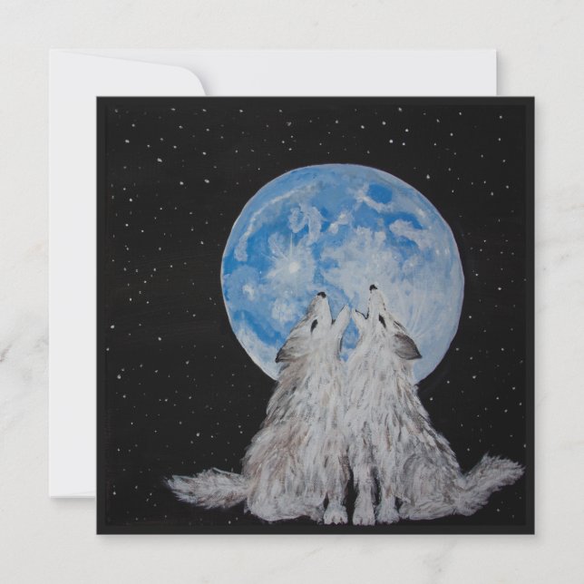 Cartes Pour Fêtes Annuelles Deux loups hurlant sur la lune (Devant)