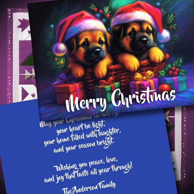 Cartes Pour Fêtes Annuelles Deux mignonnes chiots à Santa Hats (Créateur téléchargé)