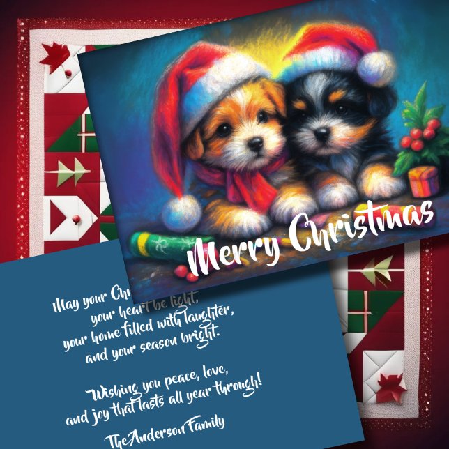 Cartes Pour Fêtes Annuelles Deux mignonnes chiots à Santa Hats (Créateur téléchargé)