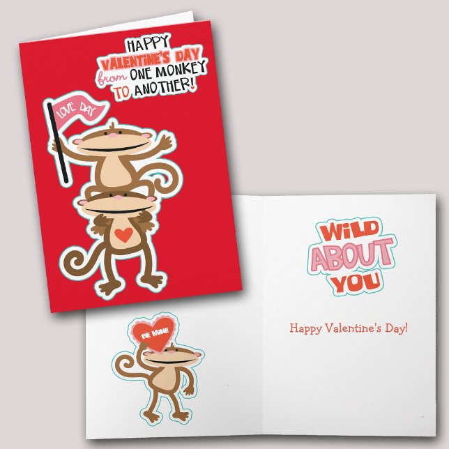 Cartes Pour Fêtes Annuelles Deux mignons singes Valentine (Créateur téléchargé)