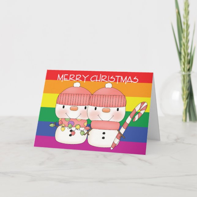 Cartes Pour Fêtes Annuelles Deux mignons Snowmen Fierté lesbienne Noël (Devant)