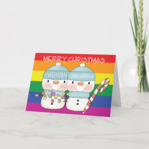 Cartes Pour Fêtes Annuelles Deux mignons Snowmen Gay pride Noël
