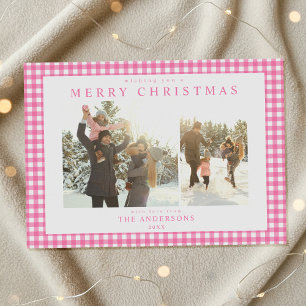 Cartes Pour Fêtes Annuelles Deux photos à carreaux en gingham rose