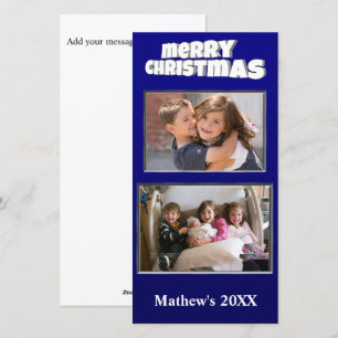 Cartes Pour Fêtes Annuelles Deux photos Noël bleu Ajouter un message Retour Fa