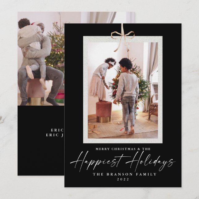 Cartes Pour Fêtes Annuelles Deux photos uniques Noël le plus heureux (Devant / Derrière)