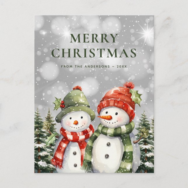 Cartes Pour Fêtes Annuelles Deux Snowmen Joyeux Noël (Devant)
