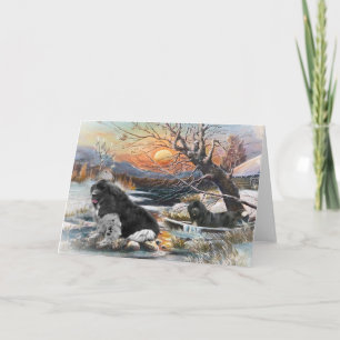 Cartes Pour Fêtes Annuelles Deux Terre-Neuviens Une scène hivernale