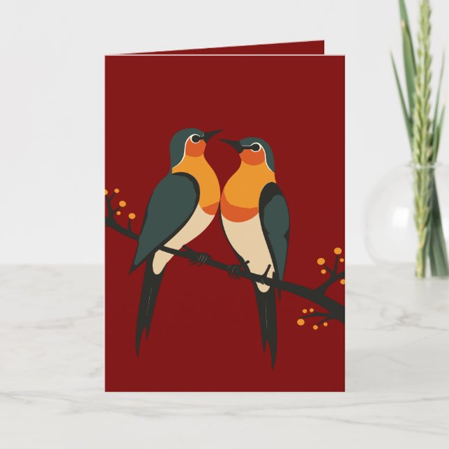 Cartes Pour Fêtes Annuelles Deux tourterelles Pochoir découpé Style Rétro 6 (Devant)