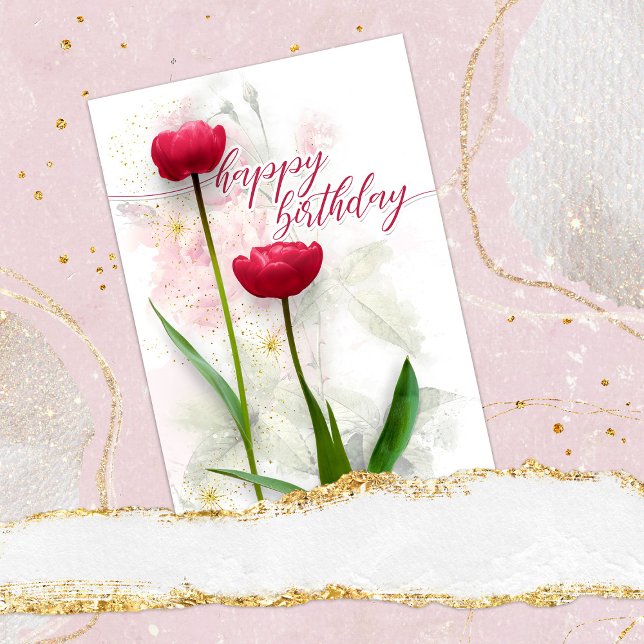 Cartes Pour Fêtes Annuelles Deux Tulipes Rouges Anniversaire (Créateur téléchargé)