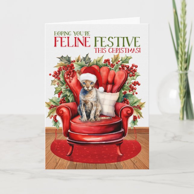 Cartes Pour Fêtes Annuelles Devon Rex Christmas Chat FELINE Festival (Devant)