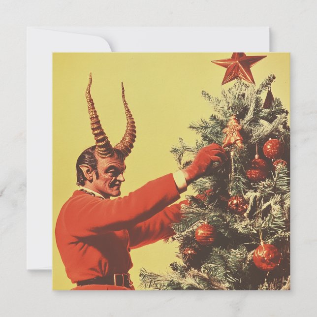 Cartes Pour Fêtes Annuelles Diable décore l'arbre (Devant)