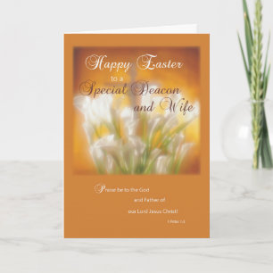 Cartes Pour Fêtes Annuelles Diacre et femme Joyeux Lys de Pâques avec Croix